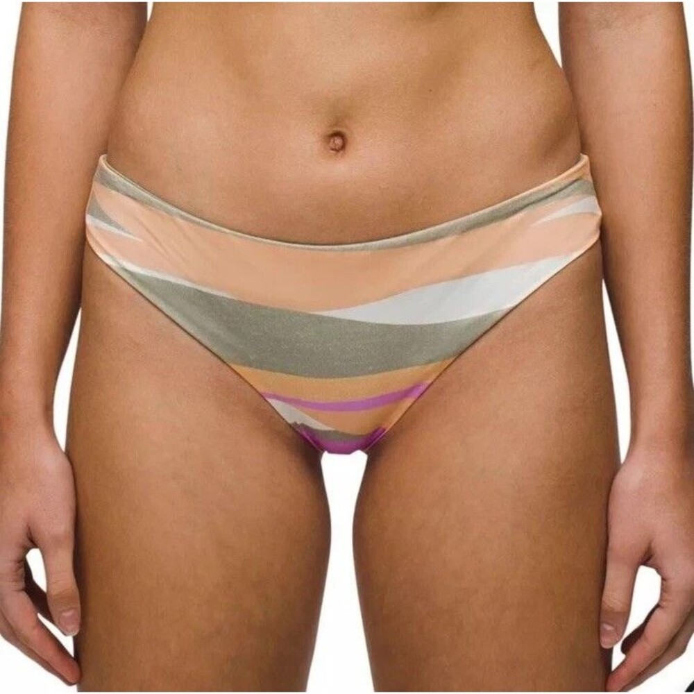 Prana NEW XL Gemma Reversible Cheeky Bikini Swim Bottom Pink‎ Green Stripe Waves
